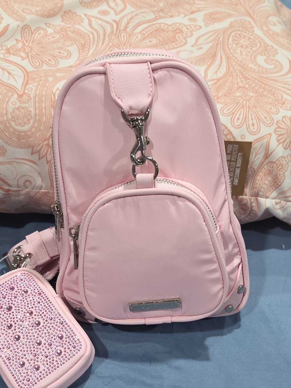 Madden Girl Light Pink Mini Convertible Backpack with Silver Hardware